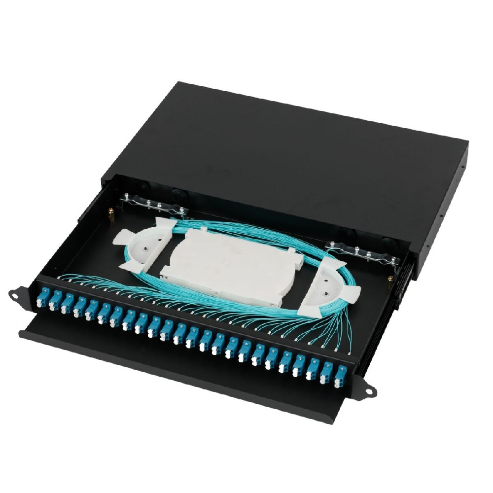 Guide rail pull-out 24 port LC-48 core fiber optic distribution box